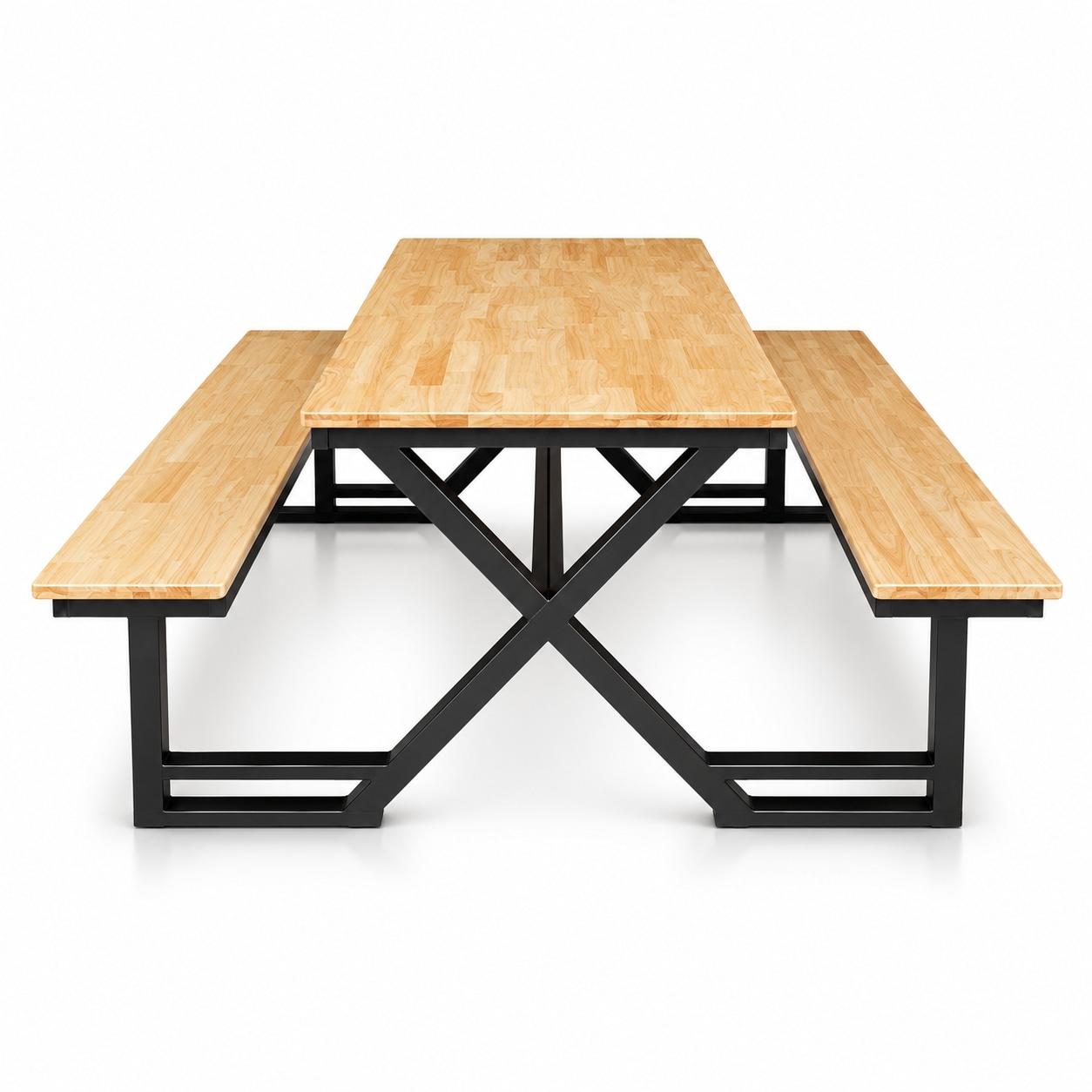 โต๊ะโรงอาหารขาไขว้ ไม้ยางพารา ขาดำ (X-Frame)