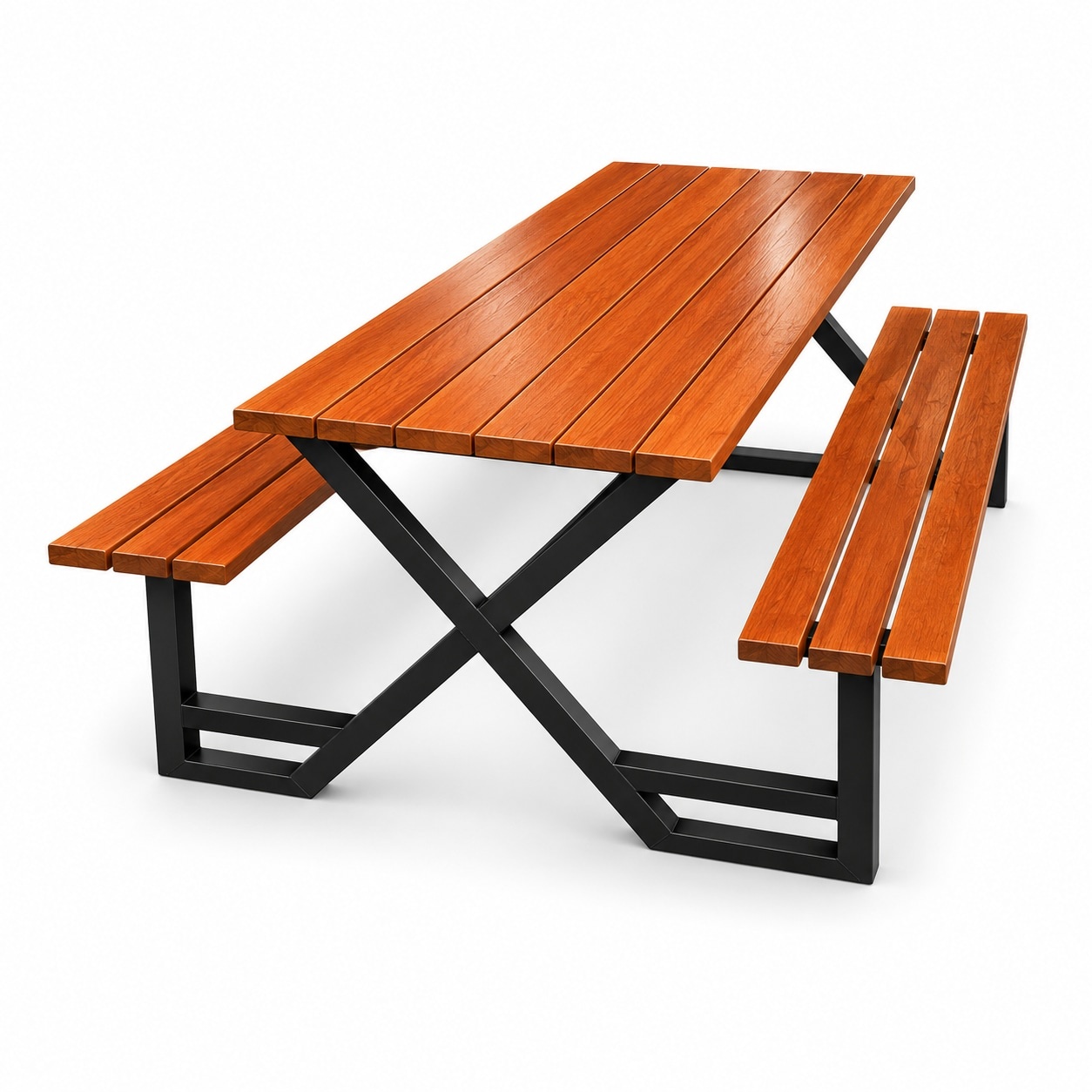 โต๊ะโรงอาหารขาไขว้ไม้เต็งขาดำ X-Frame สำนักงาน