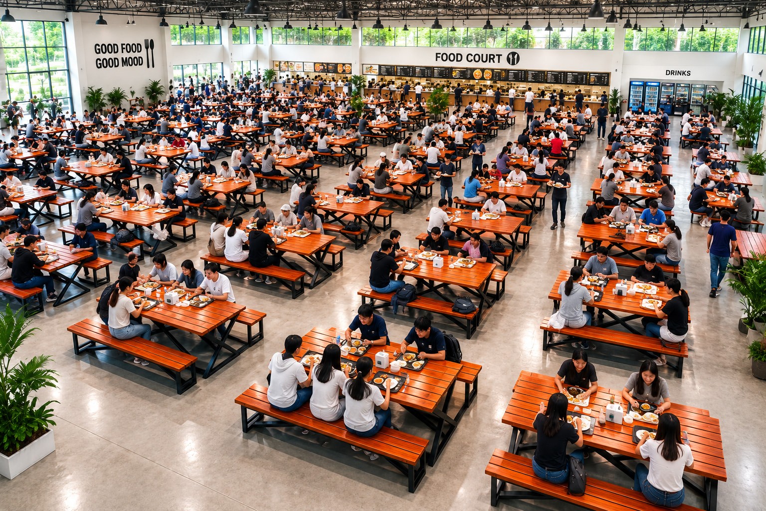 โต๊ะโรงอาหารขาไขว้ ไม้เต็ง ขาขาว (X-Frame) รูปที่ 2