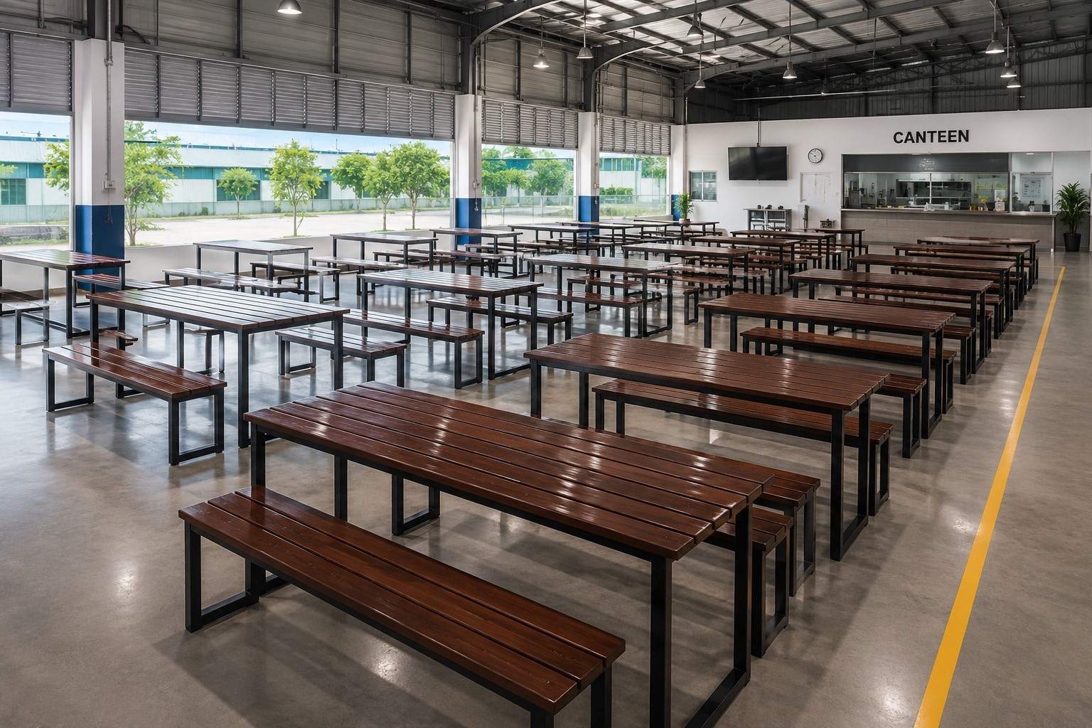 โต๊ะโรงอาหารไม้เต็ง ย้อมสีเบเยอร์ ขาแบน (Flat Frame) รูปที่ 2