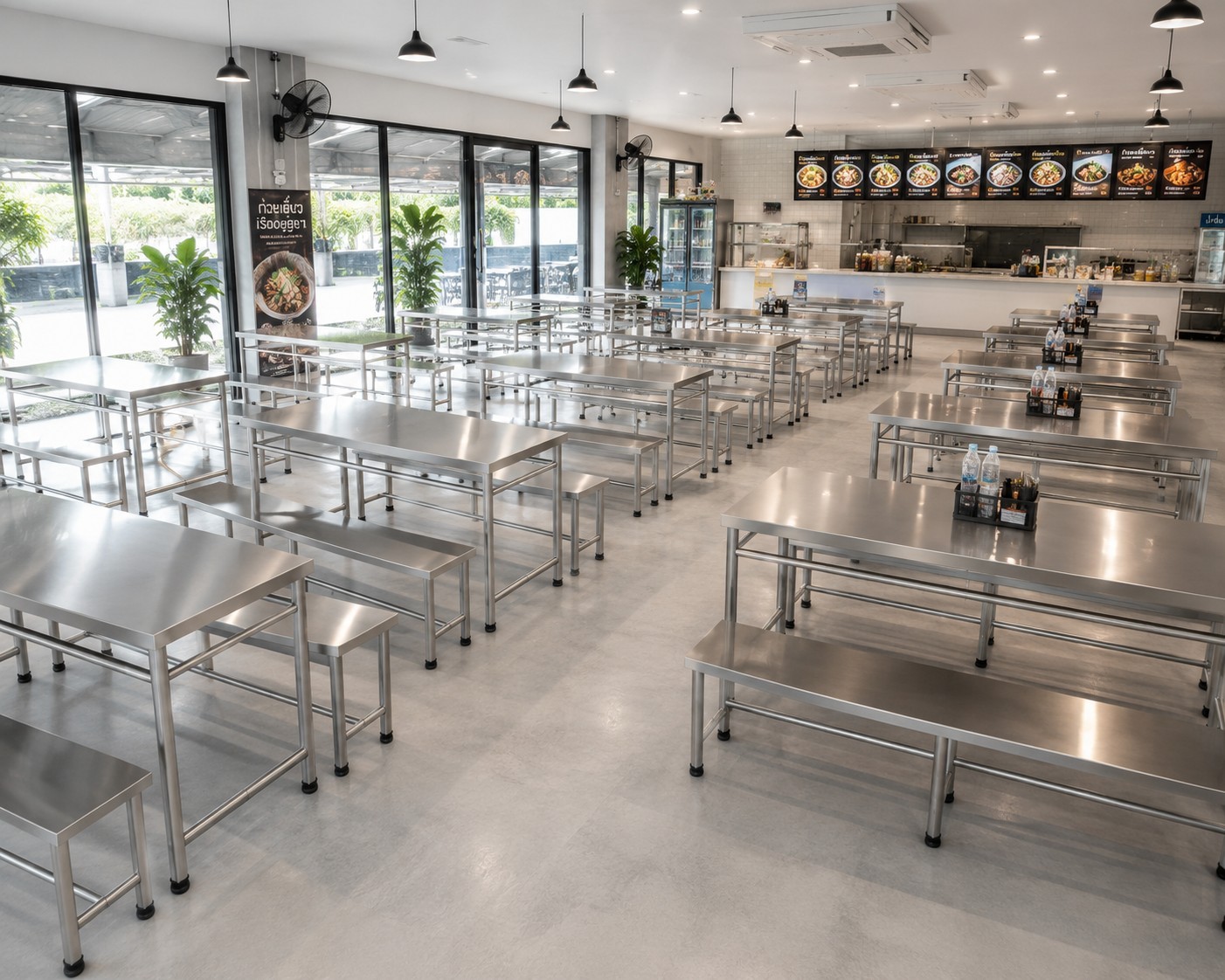 โต๊ะโรงอาหารสแตนเลส พร้อมม้านั่งยาว (Stainless 304) รูปที่ 2