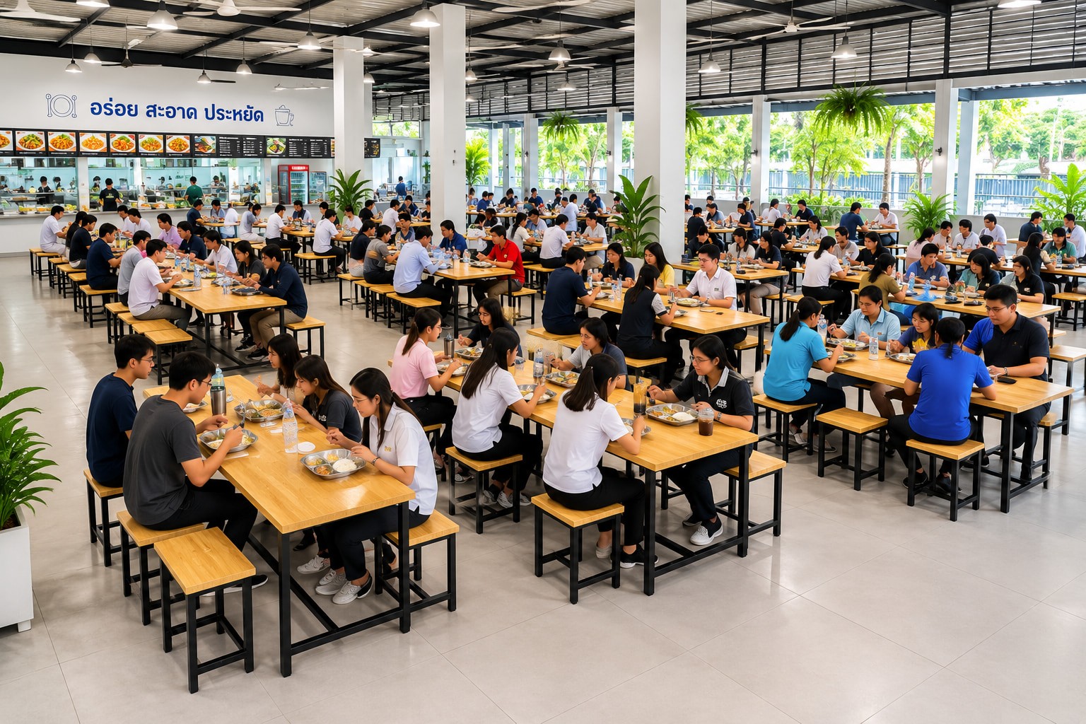 โต๊ะโรงอาหารไม้ยางพารา พร้อมเก้าอี้ ขาดำขาตาย รูปที่ 2